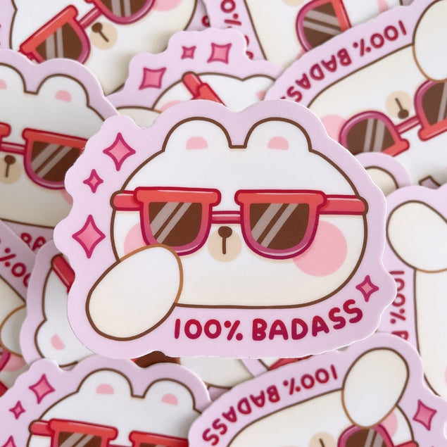 StickyRiceCo 100% Badass Rice the Bear Vinyl Sticker