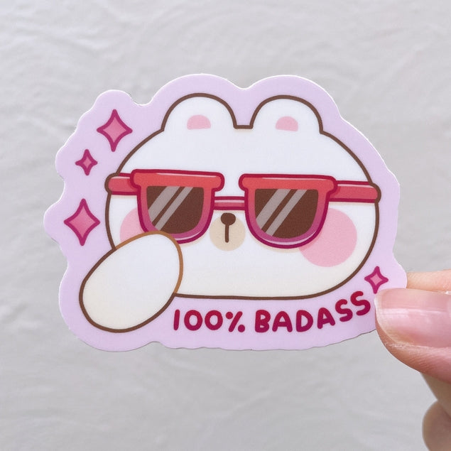 StickyRiceCo 100% Badass Rice the Bear Vinyl Sticker