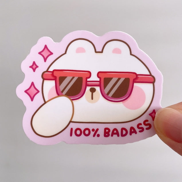 StickyRiceCo 100% Badass Rice the Bear Vinyl Sticker