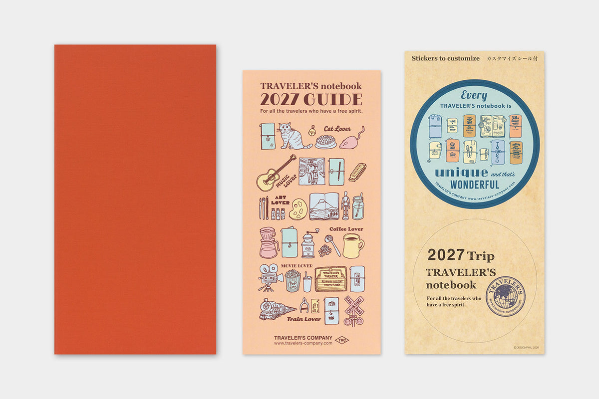 TRAVELER'S notebook 2027 Monthly Diary (Regular Size)
Welcome the upcoming year in high spirits with TRAVELER'S notebook 2027 Diary lineup where each notebook becomes unique by adding your personal flare!