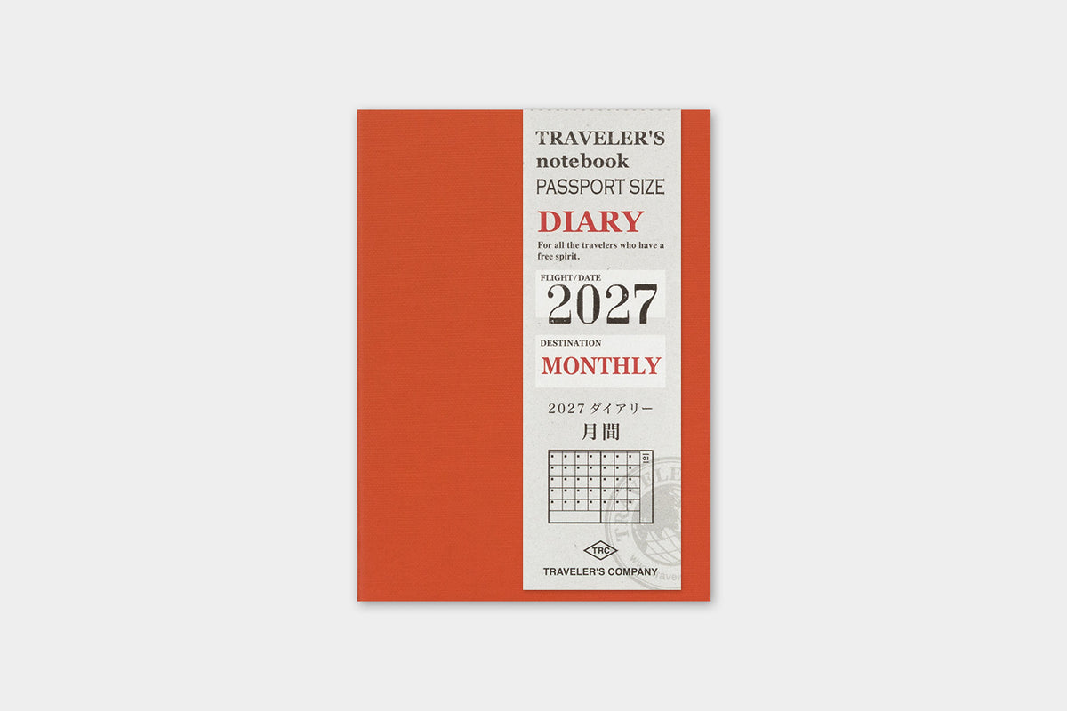 TRAVELER'S notebook 2027 Monthly Diary (Passport Size)
Welcome the upcoming year in high spirits with TRAVELER'S notebook 2027 Diary lineup where each notebook becomes unique by adding your personal flare!