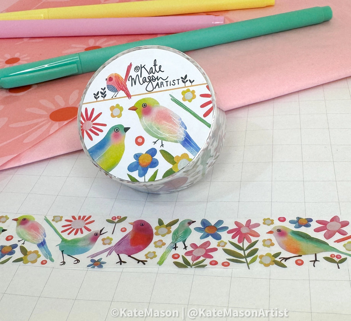 Kate Mason Artist - Rainbow Birds Washi Tape