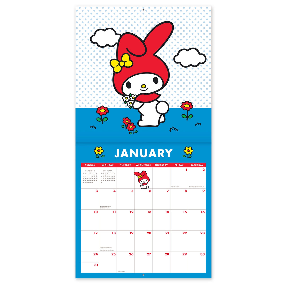 Make 2027 your best year yet with this classic 12" × 12" Hello Kitty® and Friends Wall Calendar (Jan.–Dec. 2027). Filled with super cute artwork, this 12-month calendar doubles as cheerful wall décor, brightening any space while helping you stay organized all year.
• 12"w x 12"h closed
• 12 months (Jan.–Dec. 2027)
• 13 pages; 150 gsm acid-free, FSC®-certified paper
• Saddle-stitch binding
© 2026 SANRIO CO., LTD. Used Under License.