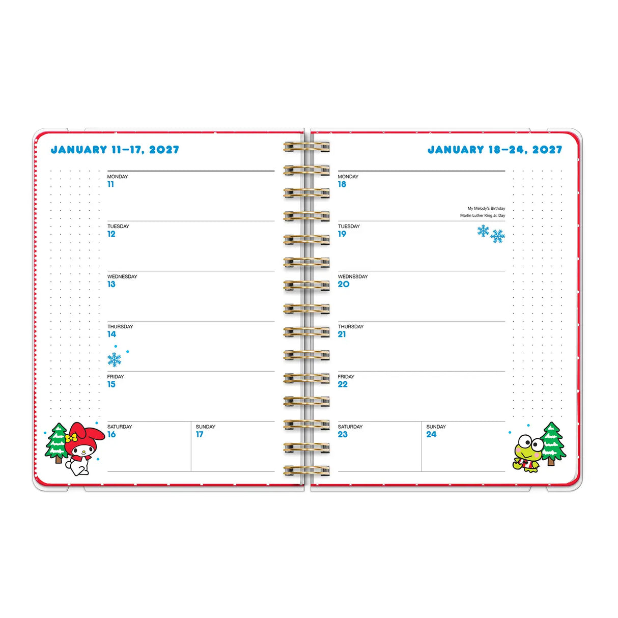 Petite in size but big on Sanrio® charm, this 17-month planner (Aug. 2026–Dec. 2027) offers monthly and weekly views with plenty of space to capture plans and important dates. Full-color artwork, extra notes pages, and a secure elastic band closure make this a must-have all-in-one organizing tool!
• 7.5"w × 8.5"h
• 17 months (Aug. 2026–Dec. 2027)
• 160 pages; 100 gsm acid-free FSC®-certified paper
• Softcover; Twin-ring wire-o binding
© 2026 SANRIO CO., LTD. Used Under License.