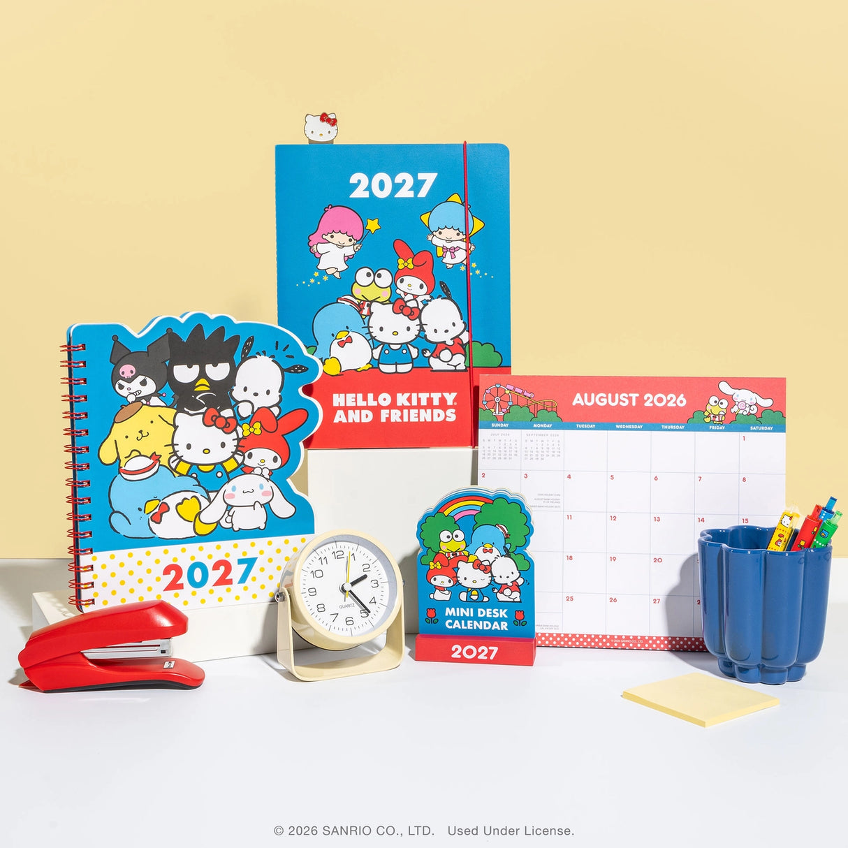 With Hello Kitty® and Friends by your side, all things are possible! This 17-month planner (Aug. 2026–Dec. 2027) features weekly planning pages filled with supercute artwork, plus extra notes pages, a two-year reference calendar, and a holiday list—everything you need to stay organized and inspired all year.
• 7.5"w × 8.5"h
• 17 months (Aug. 2026–Dec. 2027)
• 160 pages; 100 gsm acid-free FSC®-certified paper
• Softcover; Twin-ring wire-o binding
© 2026 SANRIO CO., LTD. Used Under License.