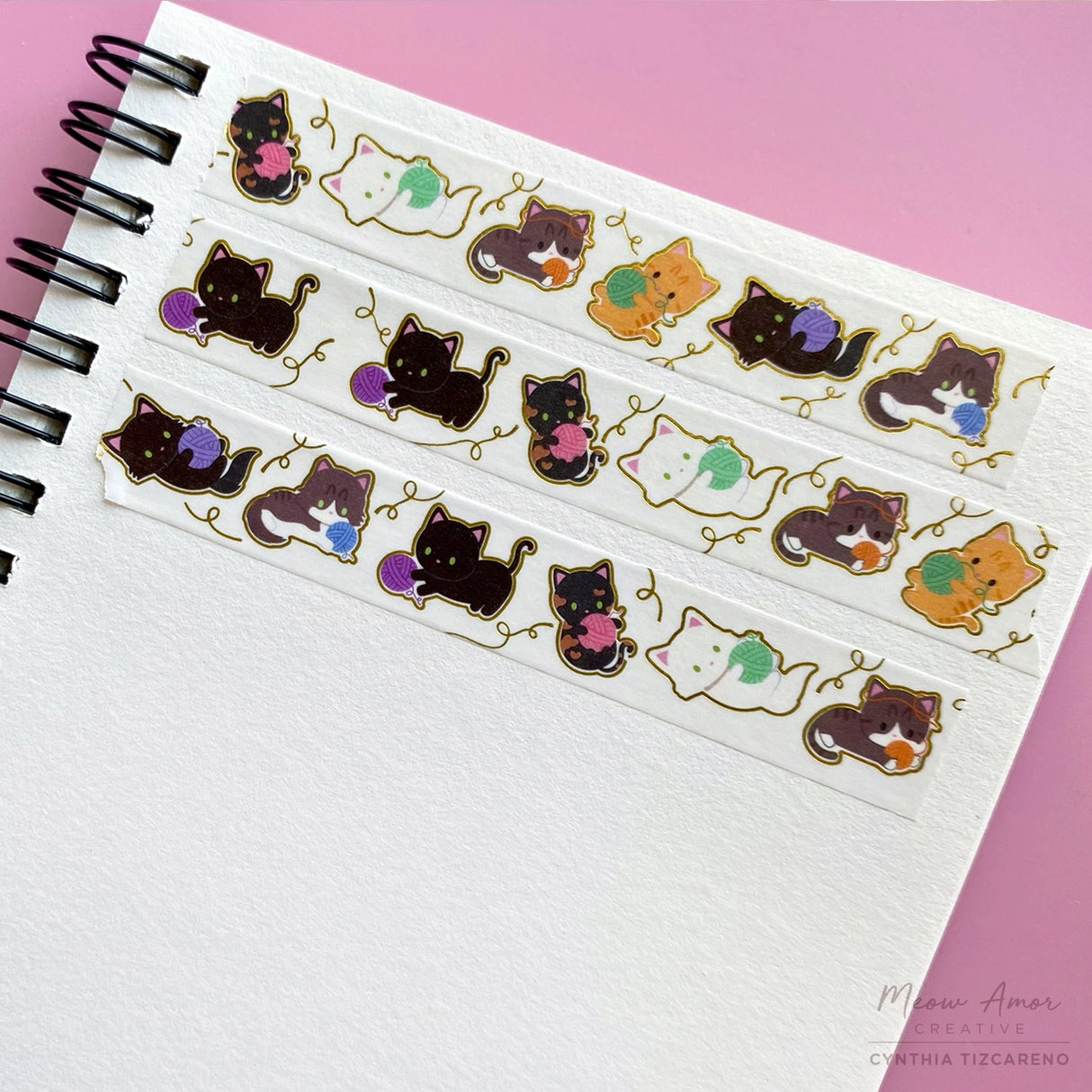 Meow Amor Creative - Yarn Cats Gold Foil Washi Tape