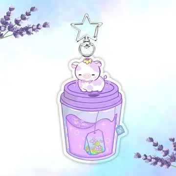 Llavero acrílico con forma de vaca y té de lavanda