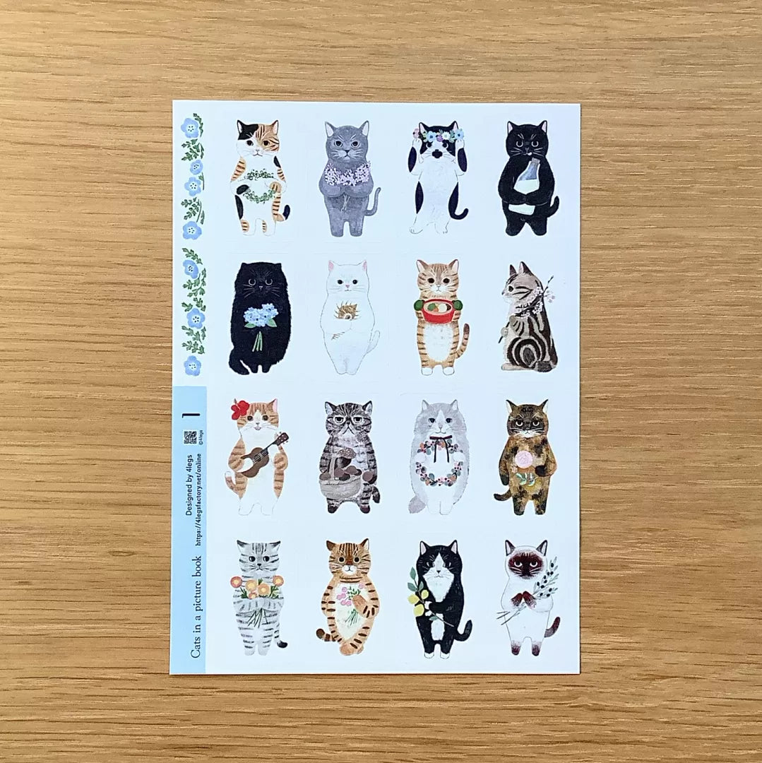 This is a sheet sticker from the series Cat in the Picture Book. This sticker sheet features 16 different cat illustrations. Each sticker feels like a tiny story—perfect for adding personality to journal spreads, scrapbooks, pen‑pal letters, and handmade cards.
Size: approx. 3.75in x 4.75in
Contents: 1 sheet