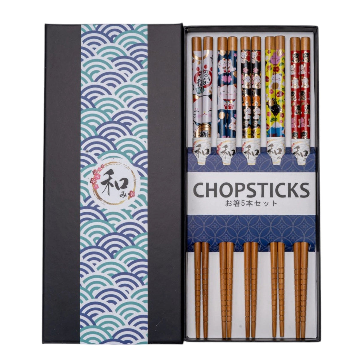 5 Piece Chopsticks Set - Lucky Cats
This set includes 5 sets of chopsticks inside a gift box.
Material: Bamboo
Size: 9"L
Origin: China