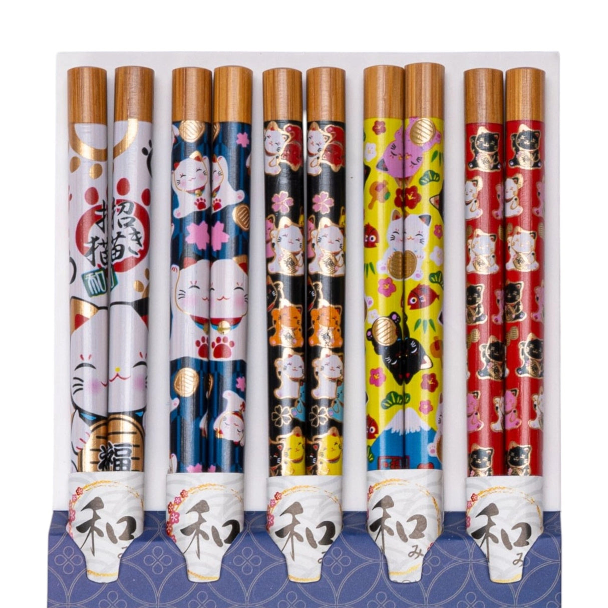 5 Piece Chopsticks Set - Lucky Cats
This set includes 5 sets of chopsticks inside a gift box.
Material: Bamboo
Size: 9"L
Origin: China
