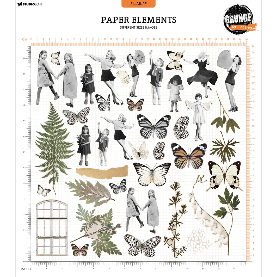 N.º 09, Elementos de papel grunge de personas y botánica