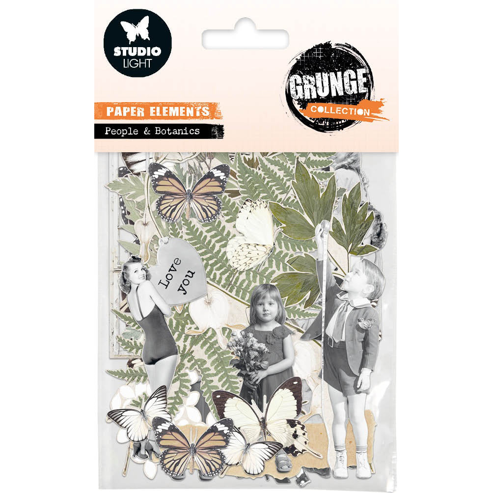N.º 09, Elementos de papel grunge de personas y botánica