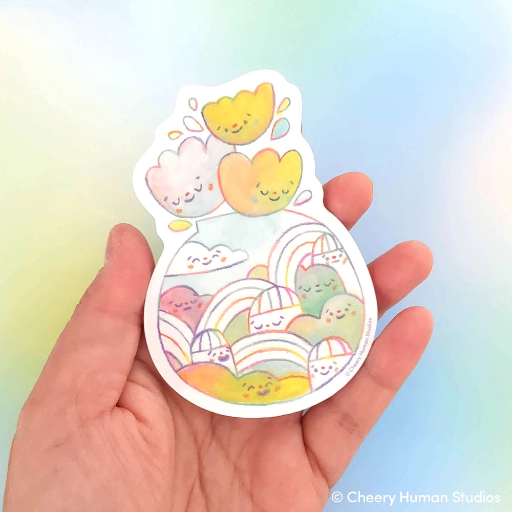 Rainbow Town + Flowers Vinyl Sticker