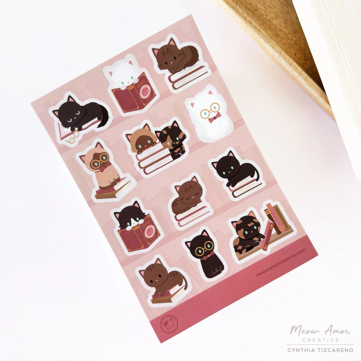 Meow Amor Creative - Blush Book Cats Vinyl Sticker Sheet