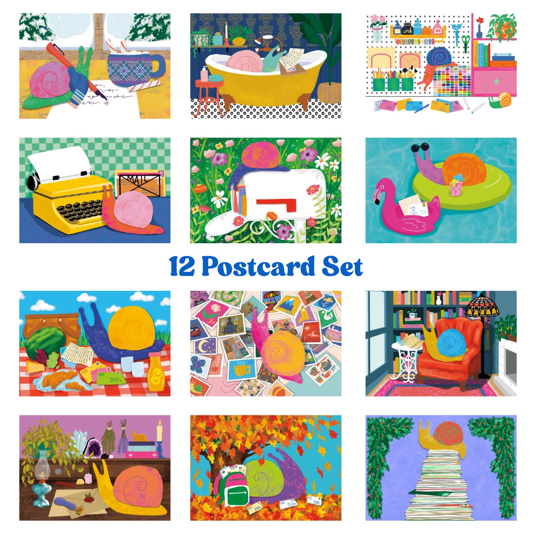 A love letter to snail mail and the joy of sending something real. This 12 postcard set features bright, imaginative illustrations centered around writing, reading, and the magic of meaningful connection.
Details
Set of 12 unique illustrated postcards
Professionally printed on sturdy matte cardstock
Standard postcard size: 4 x 6 inches
Illustrated by AddPeace Studio
Made in the USA