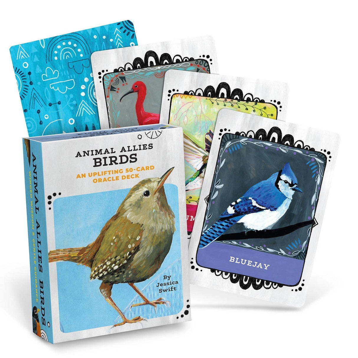 This beautiful oracle deck will help you spread your wings and fly into the wonderful world of birds + self-discovery.
Each card features a hand-painted bird portrait by artist Jessica Swift, and the guidebook is filled with messages and encouragement from 50 different birds that will guide you toward inner adventures and new emotional heights.
Animal deck illustrated by Jessica Swift
50 cards + 56-page guide book
4 x 5.5 x 1.5 inch box with magnetic closure