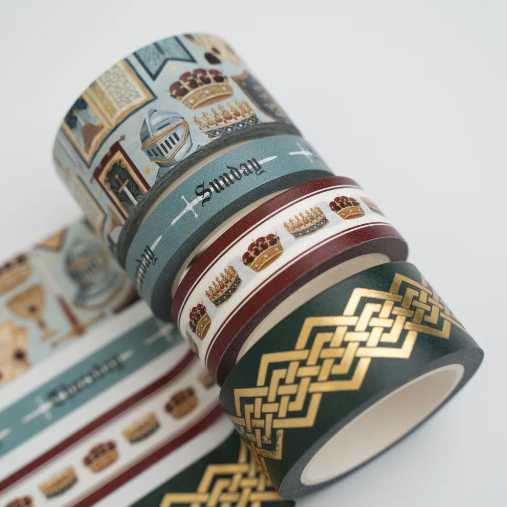Bring a touch of medieval charm to your journaling with the Knight’s Sword Washi Tape Set—a bold, regal collection inspired by castles, crowns, and classic tales of honor.