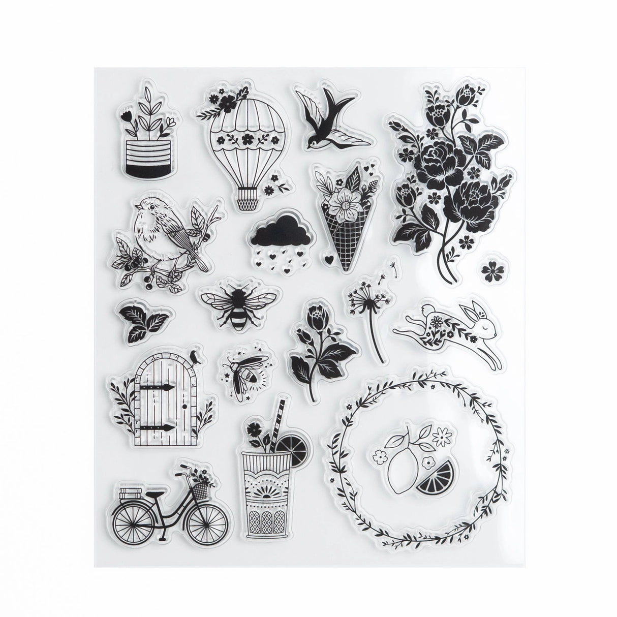 Bring together some of Archer & Olive’s most-loved designs with the Favorite Icons Stamp Set.
This curated collection features a charming mix of icons from past stamp collections including florals, bees, birds, bicycles, hot air balloons, woodland creatures, and more making it perfect for adding whimsical accents, decorative borders, and creative details to your journal, planner, cards, and paper crafts.