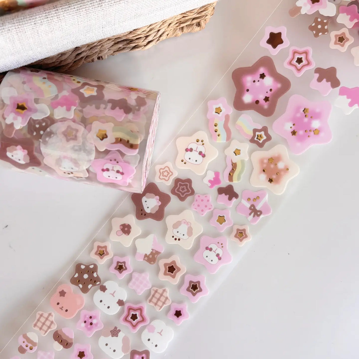 Add endless charm to your creative projects with this Large Sticker Roll — a journaling essential designed for versatility and fun!
Measuring 70mm wide and 5 meters long, each roll is packed with beautifully illustrated stickers printed on a frosted clear matte material that blends seamlessly into any spread, planner, or scrapbook page.
Whether you’re highlighting daily moments, decorating your bullet journal, or personalizing penpal letters, these rolls offer both variety and volume. Each design features