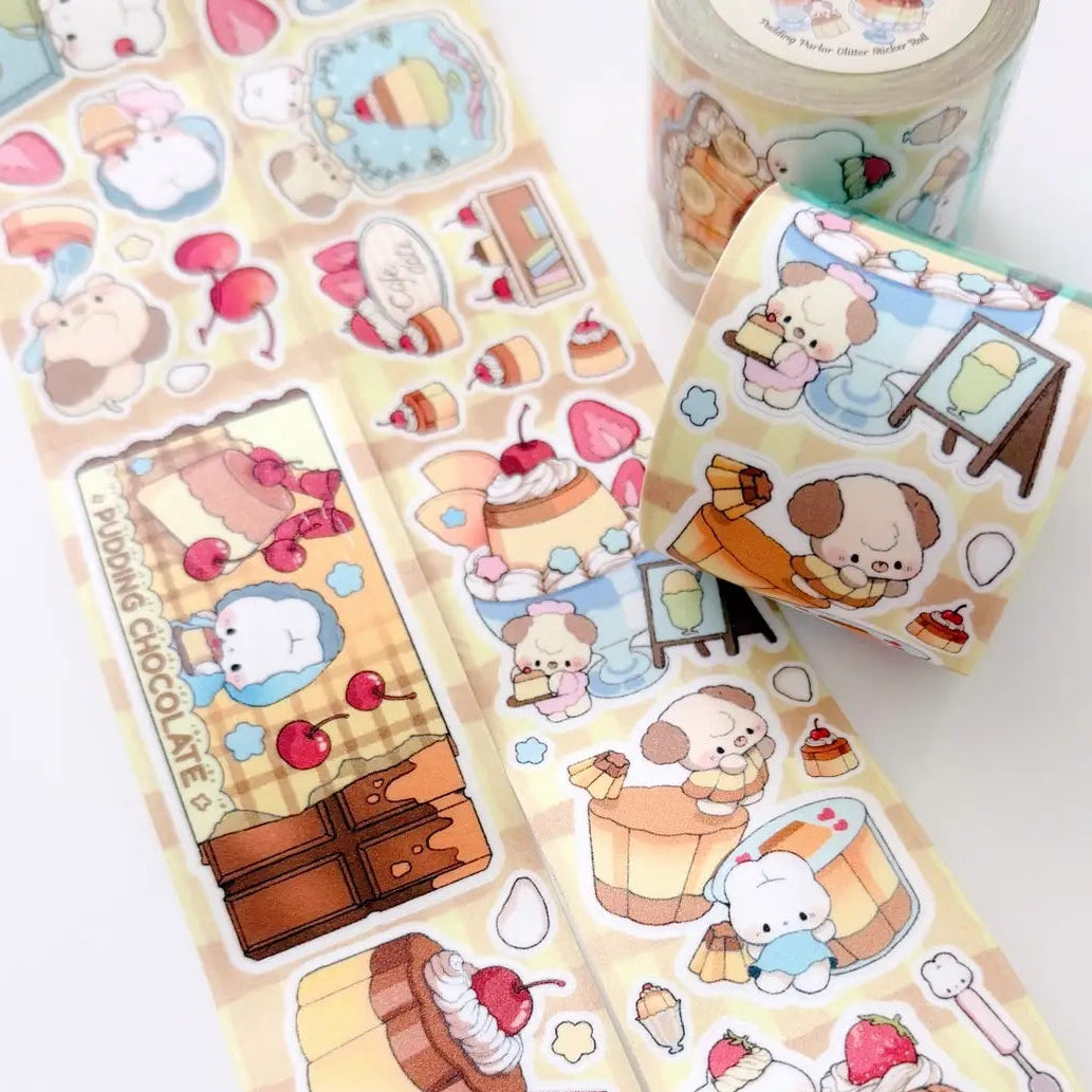 Decorate your journal spreads with this adorable kisscut sticker roll featuring a sparkling glitter texture lamination for an extra magical touch! Perfect for planners, scrapbooking, happy mail, and cozy stationery setups.
Product details:
50mm x 5m (repeat is 800mm)
Vinyl Matte with glitter sand lamination