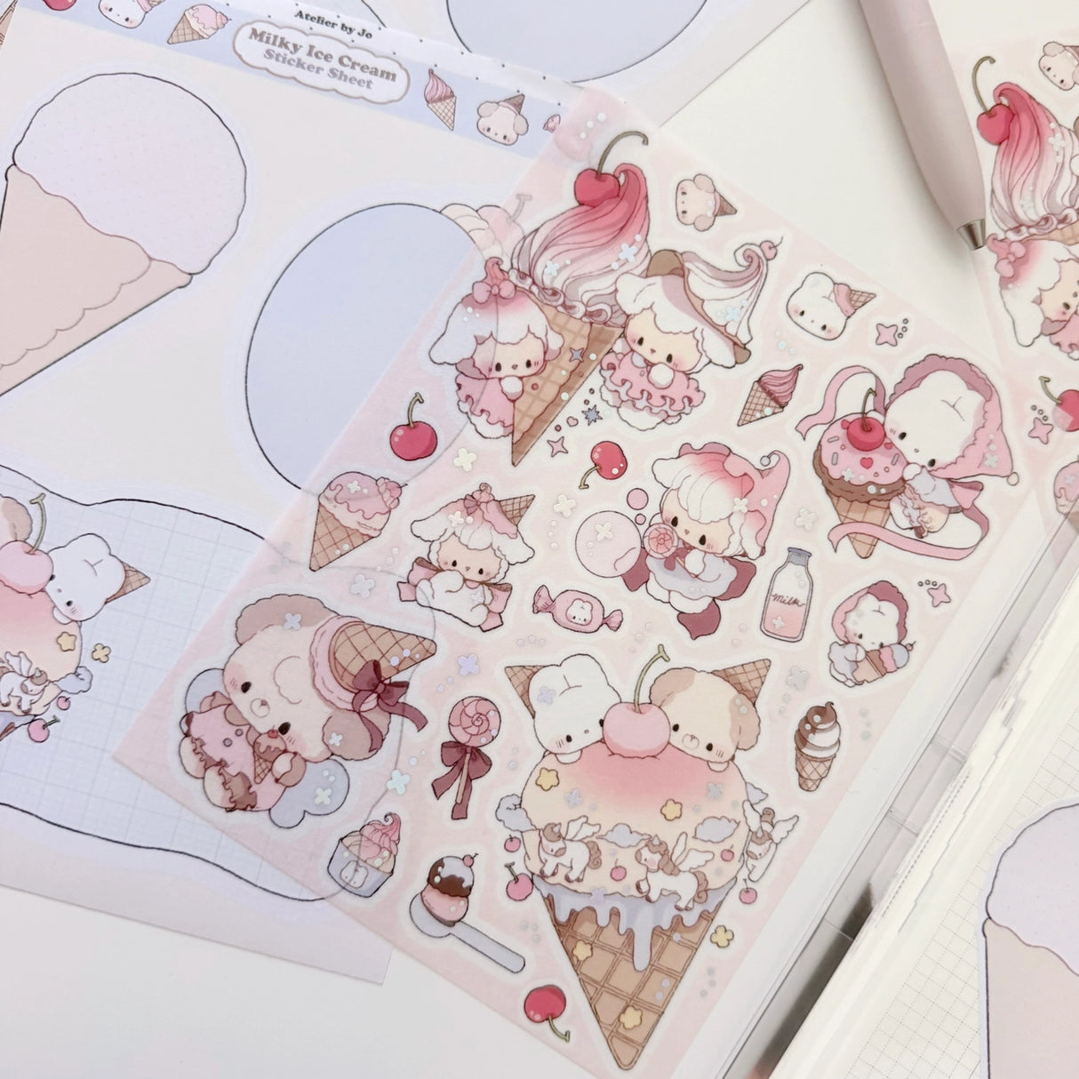 Atelier by Jo Large Washi Sticker Sheet - Milky Ice Cream
Introducing larger stickers to be the center of focus in your journal spreads! These detailed, illustrated stickers will add a cozy flair to any journal.