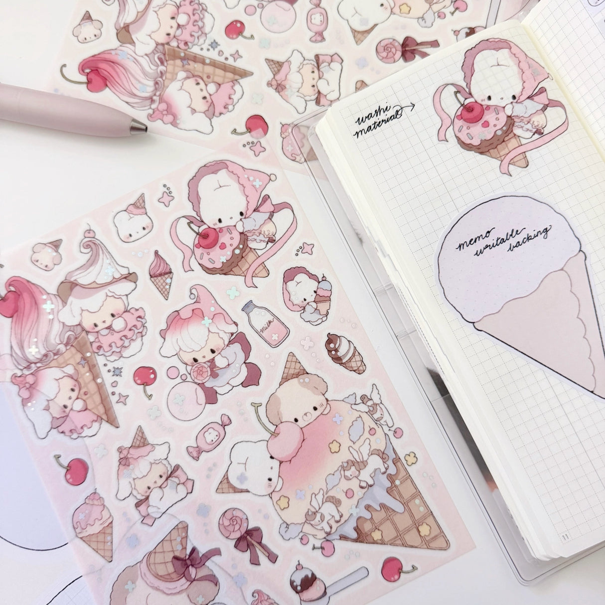 Atelier by Jo Large Washi Sticker Sheet - Milky Ice Cream
Introducing larger stickers to be the center of focus in your journal spreads! These detailed, illustrated stickers will add a cozy flair to any journal.