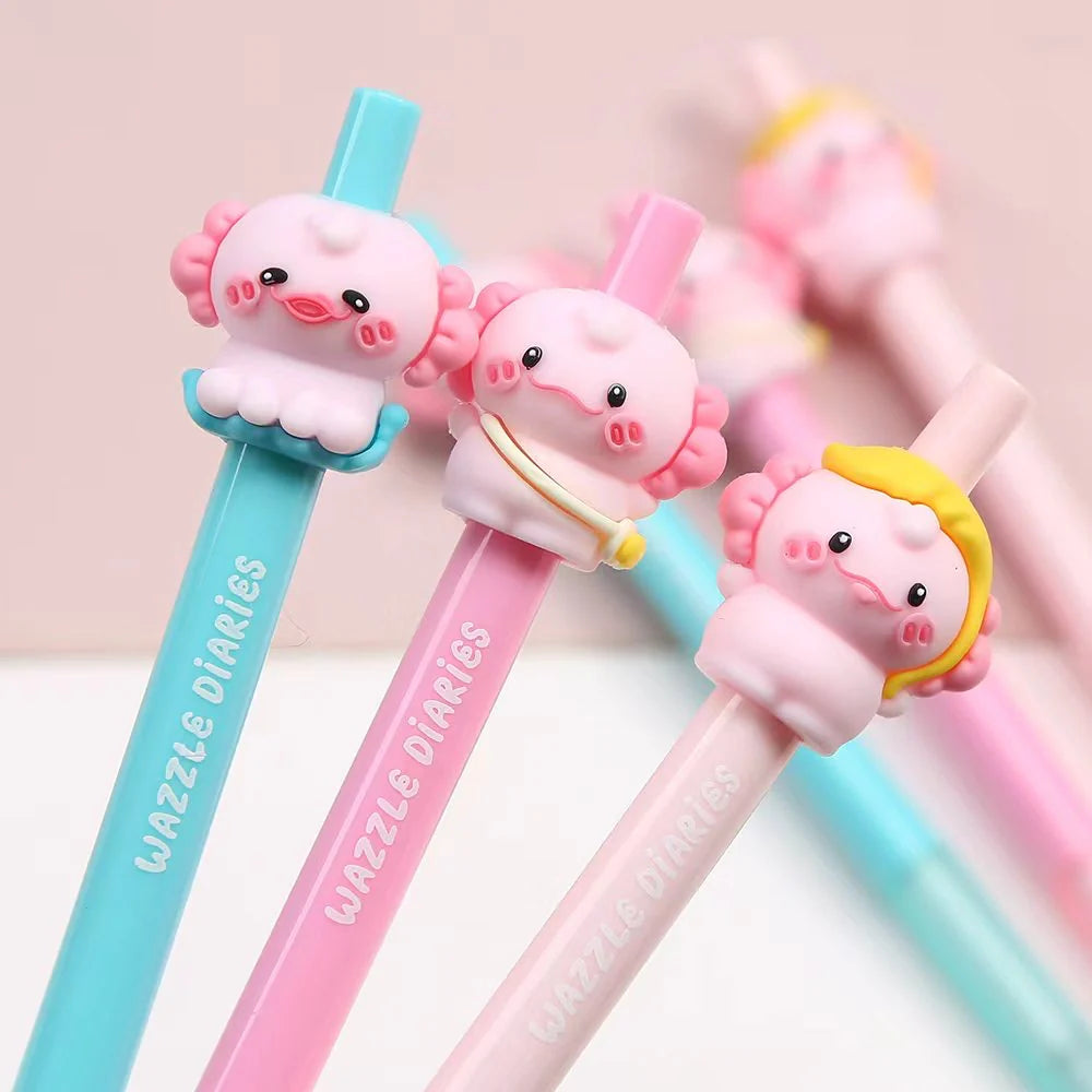 These cute axolotl gel pens are perfect for planning, for work, home, desk or for school. They will be a beautiful addition to your pen collection!
• 0.5mm Gel Ink
• Black Ink
• Writes very smoothly
• Measures approx. 6" - 7"
• Includes 1 pen, we will send one random color/design