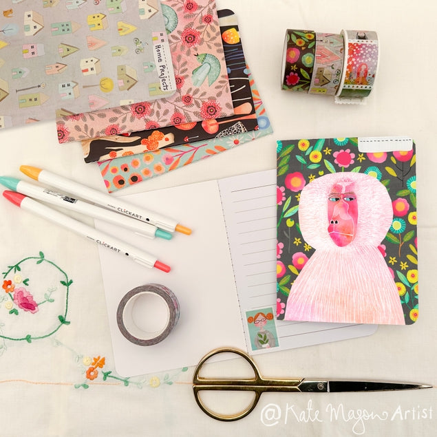 Cuaderno floral de babuino tamaño A5