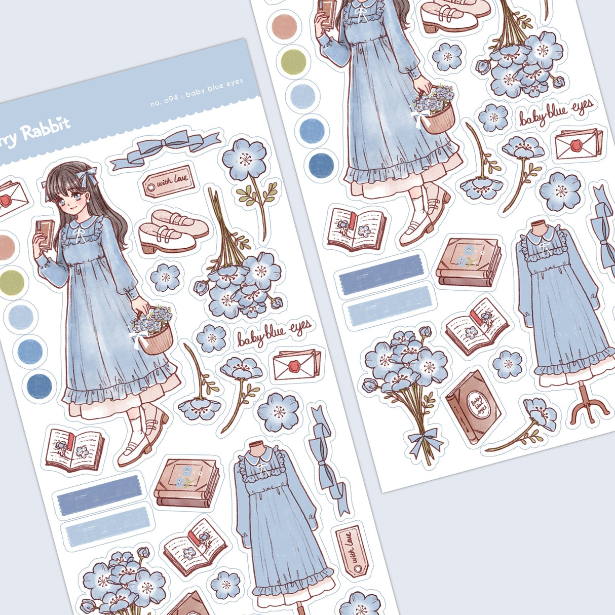Cherry Rabbit Baby Blue Eyes Sticker Sheet 094