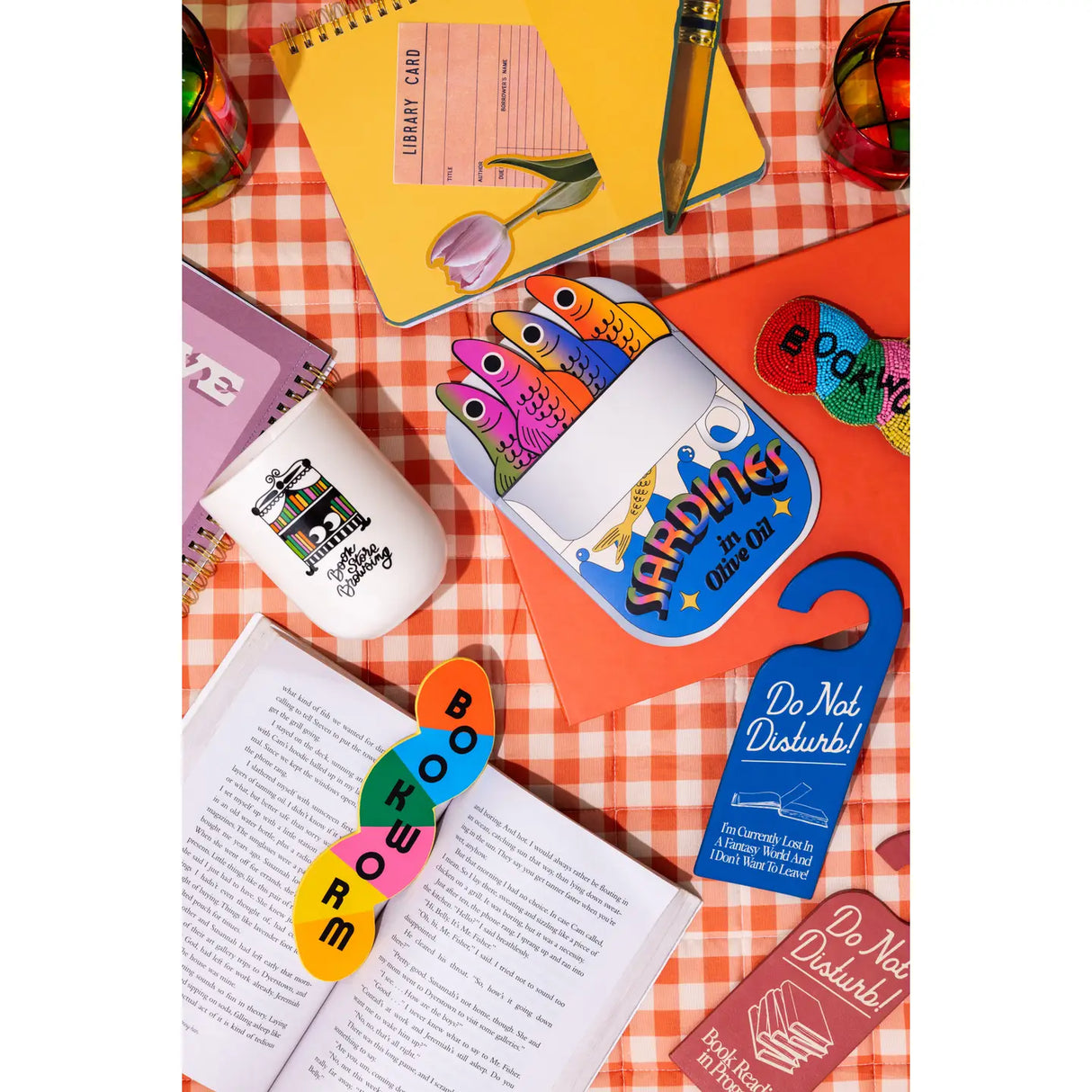 Something’s fishy about these sardines — wait a second! They’re actually a set of four bookmarks. Use them to mark your favorite pages or sneak them into your friends’ books.
The details-
Set of 4