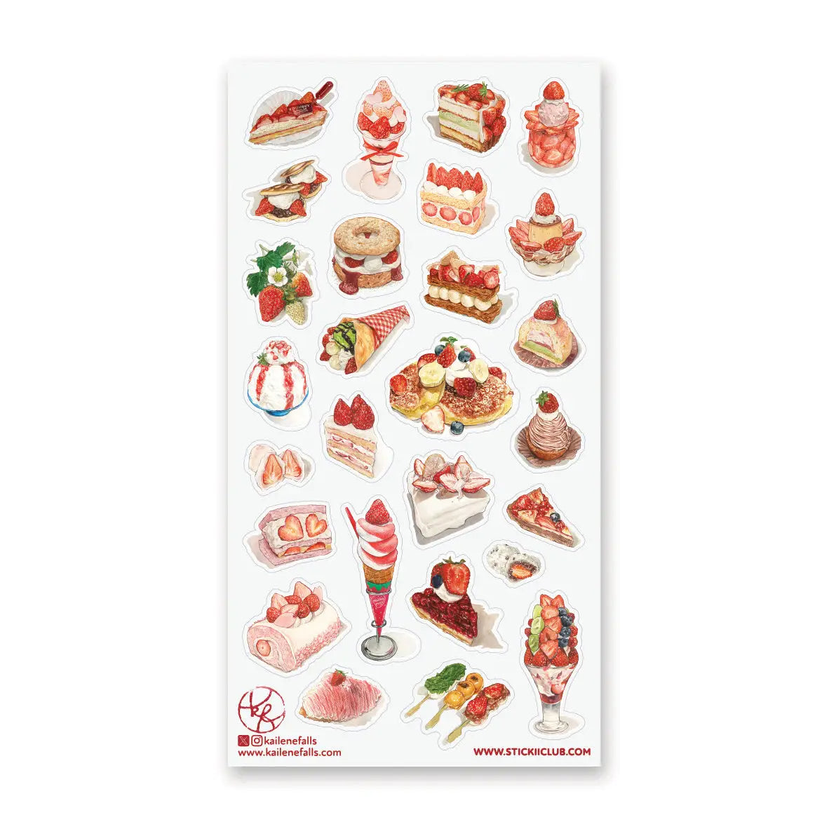 STICKII - Berry Bliss Sticker Sheet
🍰🧁 Enjoy a berry blissful feast with @kailenefalls' strawberry dessert spread! This mouthwatering collection is stacked high with fluffy cakes, delish parfaits, syrupy pancakes, and pastries that look almost too pretty to eat (almost!). Go ahead, indulge your sweet tooth and sprinkle some strawberry joy wherever you stick them! Art by: @kailenefalls
Top Coating: None
Adhesive Layer: Paper
Backing Layer: Paper
6.69" x 3.54".
Weight - 0.03lbs.
1 sheet included 