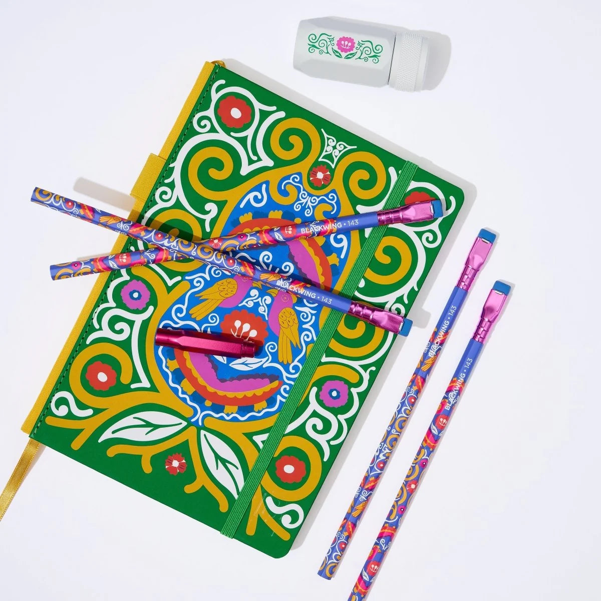 Volume 143 is our tribute to Frida Kahlo. The model number 143 is a nod to the 143 paintings commonly attributed to her over the course of her life.
The limited-edition Volume 143 Frida Kahlo Notebook Essentials Set includes a Vol. 143 Frida Kahlo Notebook, 4 x Vol. 143 Pencils, Vol. 143 One-Step Sharpener, and a Vol. 143 Point Guard, all inside a Frida Kahlo-inspired gift box.
Contains:
1 x Vol. 143 Frida Kahlo Notebook
4 x Vol. 143 Pencils with Soft Graphite
1 x Vol. 143 One-Step Sharpener
1 x Vol. 143