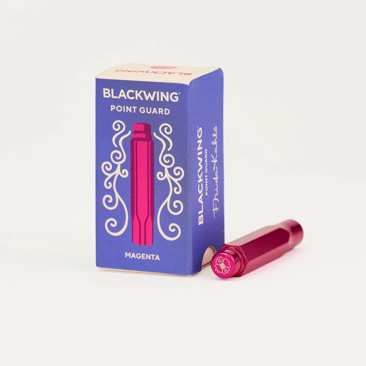 Blackwing - Volume 143 Frida Kahlo Point Guard
This limited-edition fuchsia-colored Volumes 143 Point Guard features a floral icon on the top. Volume 143 is our tribute to Frida Kahlo. The model number 143 is a nod to the 143 paintings commonly attributed to her over the course of her life. The tip of your pencil “floats” inside the cap to protect your point against unexpected drops or jams.
Details:
- Lightweight, machined aluminum
- Set of 1
- Goes over tip of pencil
