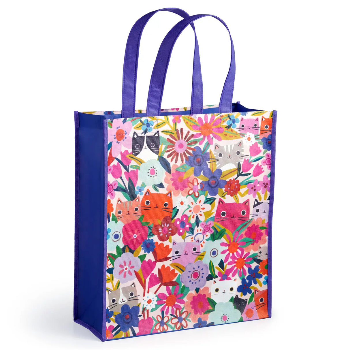 Our new Blooming Cats reusable shopping bag features illustrations of adorable cats among blooming flowers while being stylish and eco-friendly. The bag is also spacious and roomy, with plenty of space to hold all your essentials. It's also lightweight and easy to carry, making it perfect for everyday use. This unique shopping bag is a great way to show off your style while also doing your part for the environment.