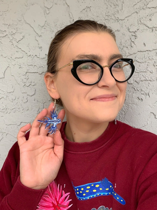 Pendientes de nudibranquio de dragón azul (acrílico)