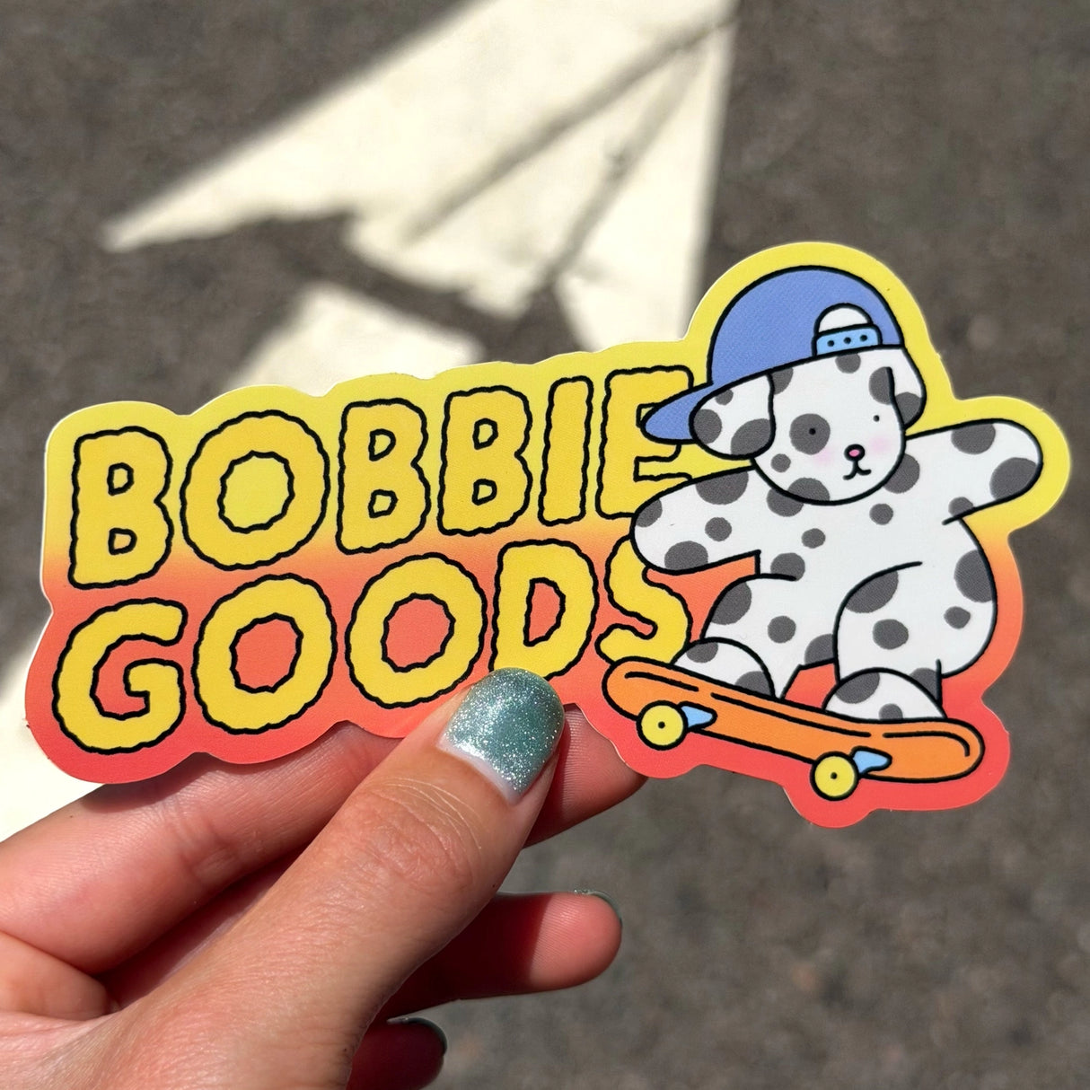 Bobbie Goods Vinyl Sticker - BG Skate
1 vinyl sticker
Weatherproof
Gloss finish
Approximately 4.75" x 2.75"