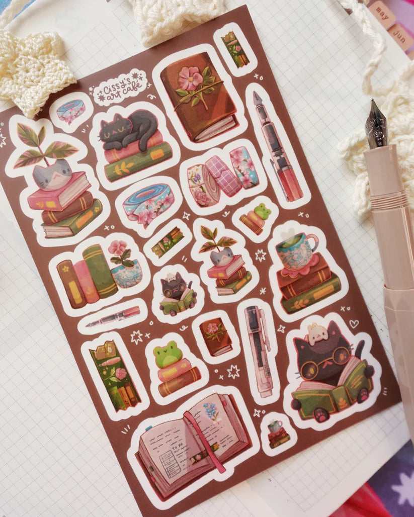 CC's Art Café - Books and Stationery Vinyl Sticker Sheet