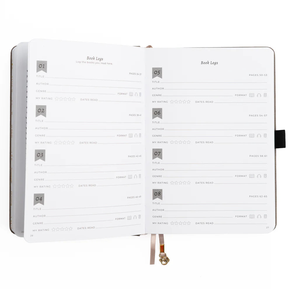 A love letter to book lovers, the Books of Beauty Reading Notebook is designed for cozy reading moments and thoughtful reflection.
Featuring a soft vegan leather cover in a dreamy seafoam hue, delicate gold-foil accents, and an elegant interior end page pattern, this notebook is as beautiful as it is functional—perfect for reading logs, book reviews, TBR lists, and journaling your favorite quotes.
A timeless addition to any stationery or bookish collection—ideal for readers, writers, and journal lovers.