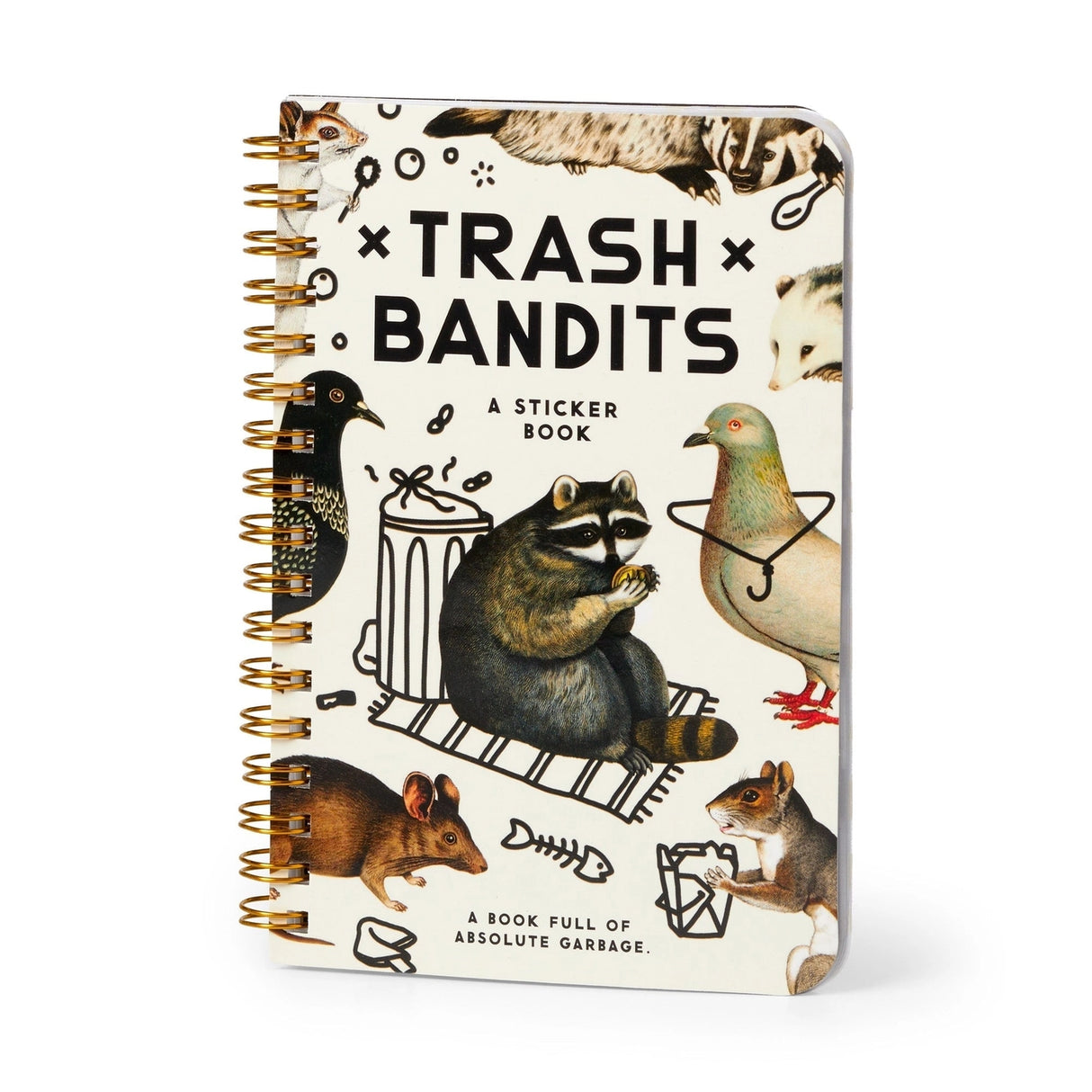 Dumpster chic meets unapologetic attitude in the Trash Bandits Sticker Book—a gloriously messy collection of oversized stickers featuring raccoons, possums, pigeons, and other urban icons with googly eyes and snarky commentary. Whether you're decorating your planner or marking your territory, these critters are here to add some trashy charm to your everyday life.
Inside, you’ll find 18 pages of trash animal stickers + 2 bonus pages of vintage-inspired puffy stickers, all packed with clever quips and chaoti
