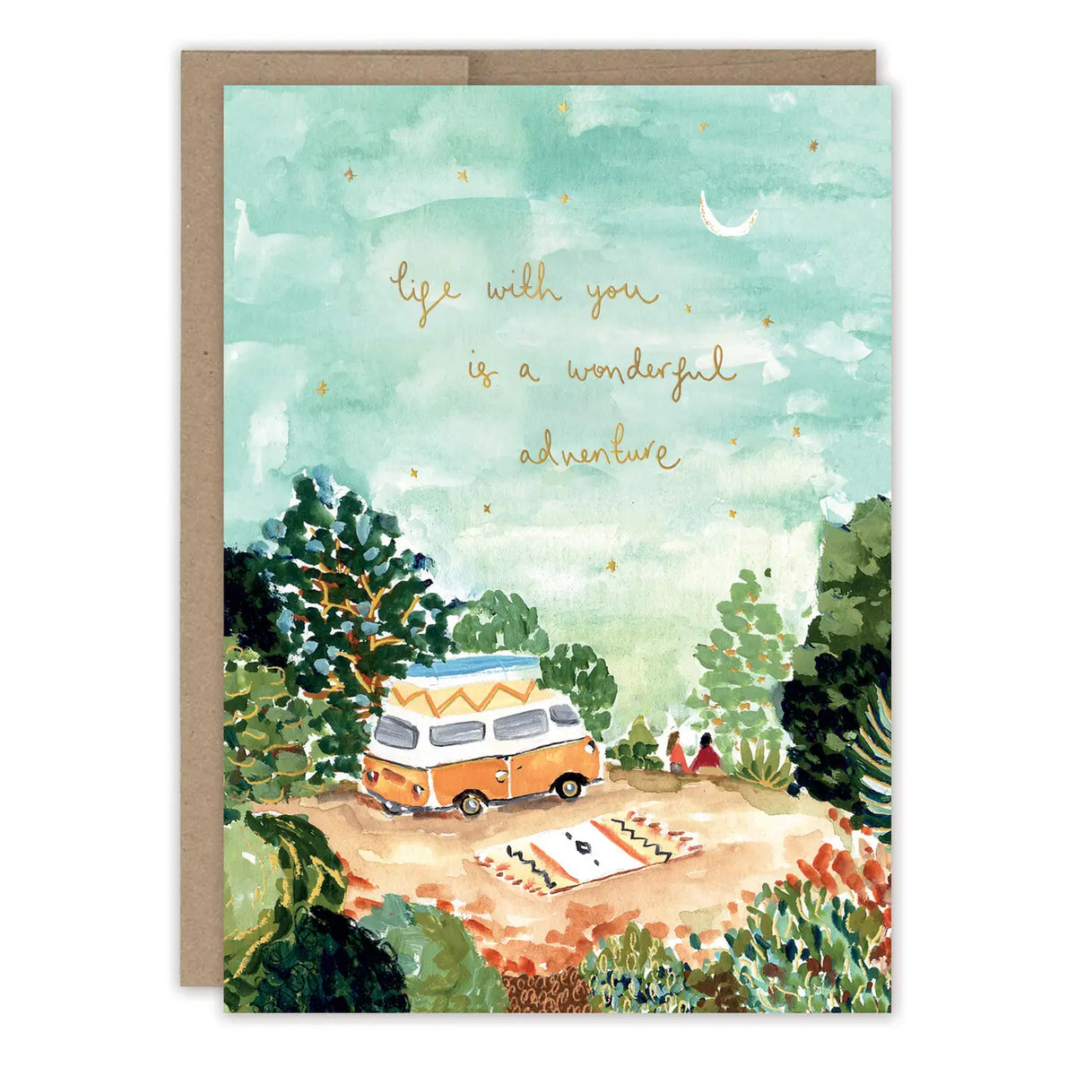 Campervan Wonderful Adventure Birthday Card
Inside verse: Happy Birthday
• Size: A6, 4.6" x 6.4"
• Treatment: Gold foil
• Illustrated by Louise Mulgrew
• Paired with a Kraft envelope
• Printed in the USA on high-quality recycled post-consumer waste paper
About The Artist: Working with gouache and watercolor, Louise designs in her tiny studio in Brighton, England, inspired by her love of all animals, and passion for the natural world. Louise was named 2023 Artist of the Year by the USA Greeting Card