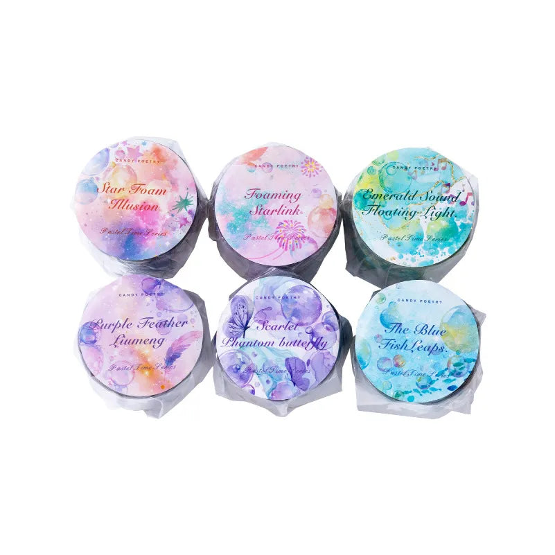 Pop these adorable new bubble themed PET Tapes into your life! These bubble themed tapes include different elements to make the bubbles even cuter such as fish, butterflies, and stars!
Material: PET
Size: 30mm*2000mm (1.18*78.74 inch)
Theme: Bubbles
Includes 1 roll of PET tape