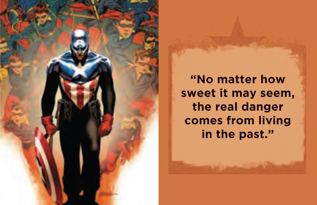 Captain America has been a pillar of truth, justice, and freedom since he made his very first comic appearance in 1941. Leading by example and always fighting for what is right, it’s no wonder how this Manhattan-born super solider became the inspirational legend he is today. Now, fans can carry the best pearls of wisdom from the first avenger with them in this comprehensive, pocket-sized collection!
Take Captain America’s wisdom with you wherever you go: With its 1.34” x 1.73” size, this tiny book fits in