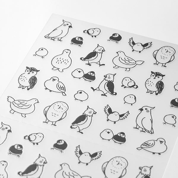The "Talking Tori Pattern" is a design that is irresistible for bird lovers, featuring various birds such as parakeets and owls. You can express the mood of the day with the unique expressions of the birds.
A wide variety of sticker designs to use with your notebook
These peel-and-stick PET stickers will make your daily records more fun. Simply stick them freely on the margins of your notebook to create a gorgeous page. It can be divided into two parts up and down with perforations, so you ca