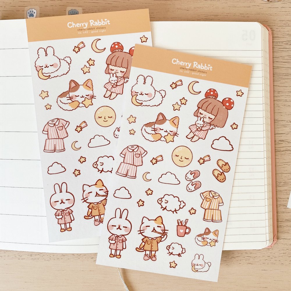 Cherry Rabbit Good Night Sticker Sheet 042