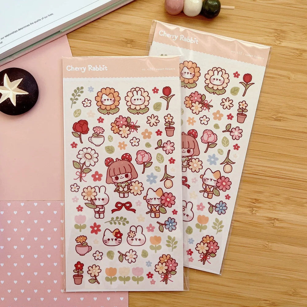 Washi paper stickers! Decorate your planner / diary with these little stickers of cute flower themed illustrations 🌼🌻🌸🌷
Kiss cut sticker sheet
Sheet size: 9 x 18 cm
Material: Washi sticker / Masking sticker