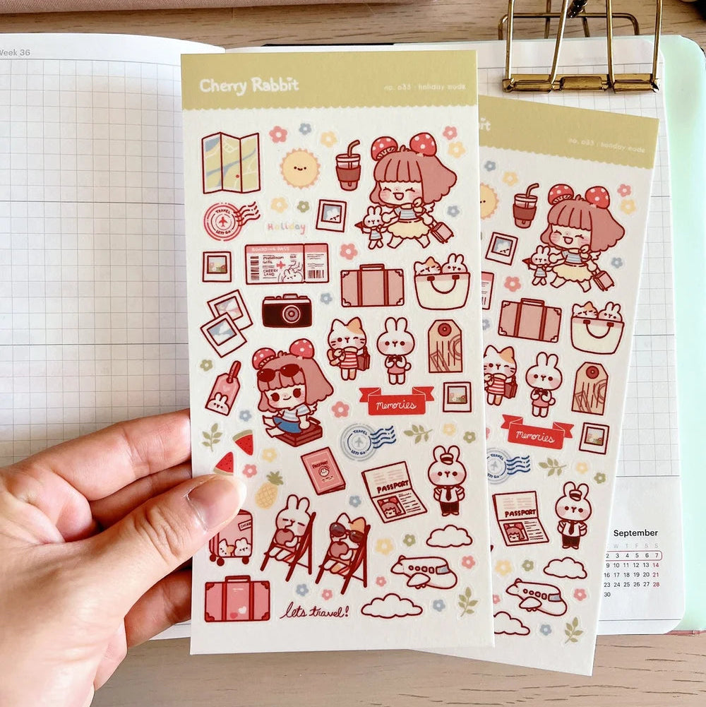 Semi-transparent washi paper sticker! Decorate your planner / diary with these cute little stickers of mushroom girl & friends travelling! ♡
Product details:
Kiss cut sticker sheet
1 sheet
Sheet size: 10 x 18 cm
Material: Washi sticker / masking sticker