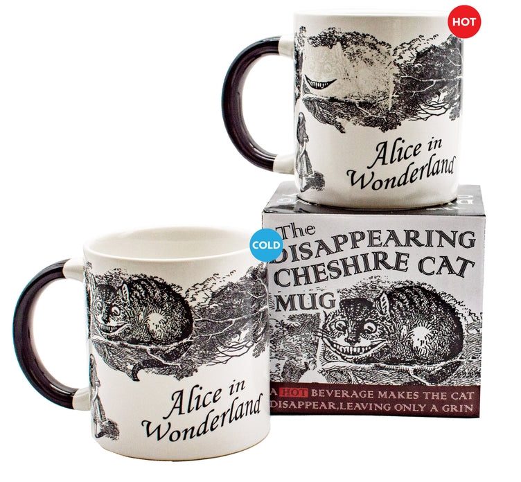 Taza de café que cambia de temperatura con el gato de Cheshire
