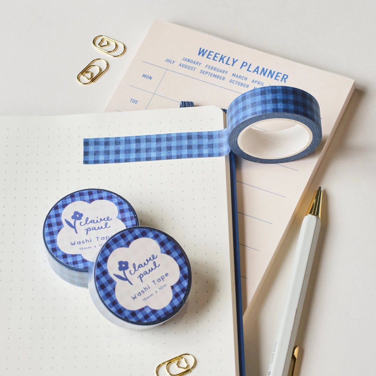 Claire Paul Washi Tape - Dark Blue Check
Washi tape in a blue check quilted pattern!
This paper masking tape is perfect for decorating your bullet journal and planners, scrapbooking & gift wrapping. It'll add some fun and colour to any surface and is easy to peel off.
10m x 15mm