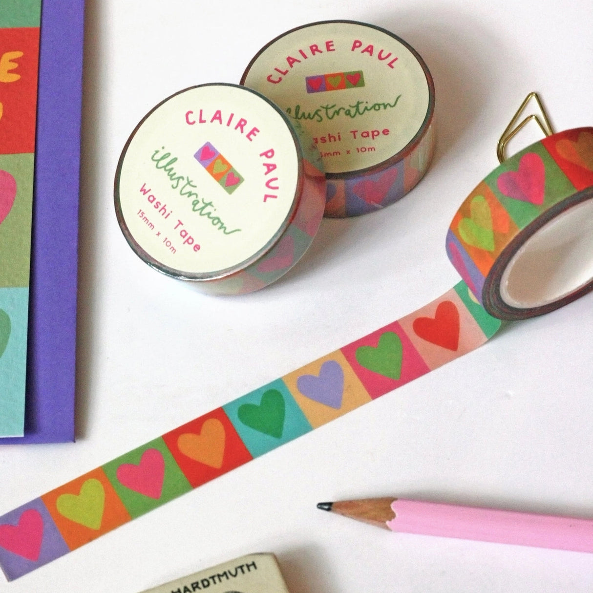 Cute & colourful washi tape with a multi-coloured love hearts design! Perfect for Valentine's Day.
This paper masking tape is perfect for decorating your bullet journal and planners, scrapbooking & gift wrapping. It'll add some fun and colour to any surface and is easy to peel off.
10m x 15mm