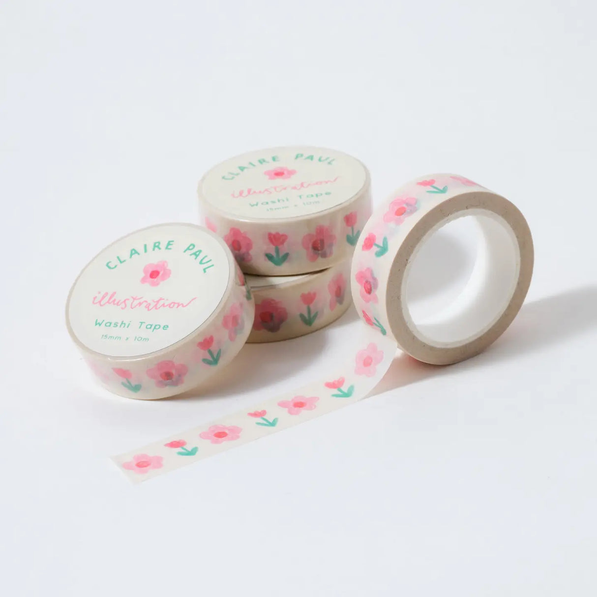 The most adorable washi tape! With a hand drawn pink floral pattern on a white background.
This paper tape is perfect for decorating your bullet journal and planners, scrapbooking & gift wrapping. It'll add some fun and colour to any surface and is easy to peel off.
